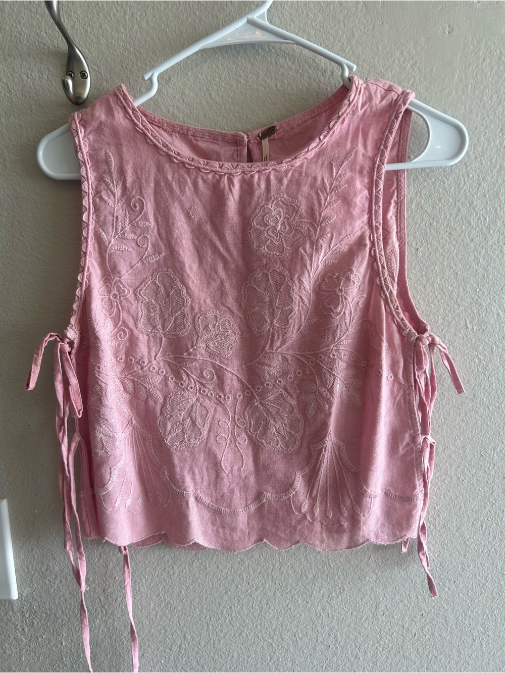 Free People Pink Embroidered Tie-Side Tank